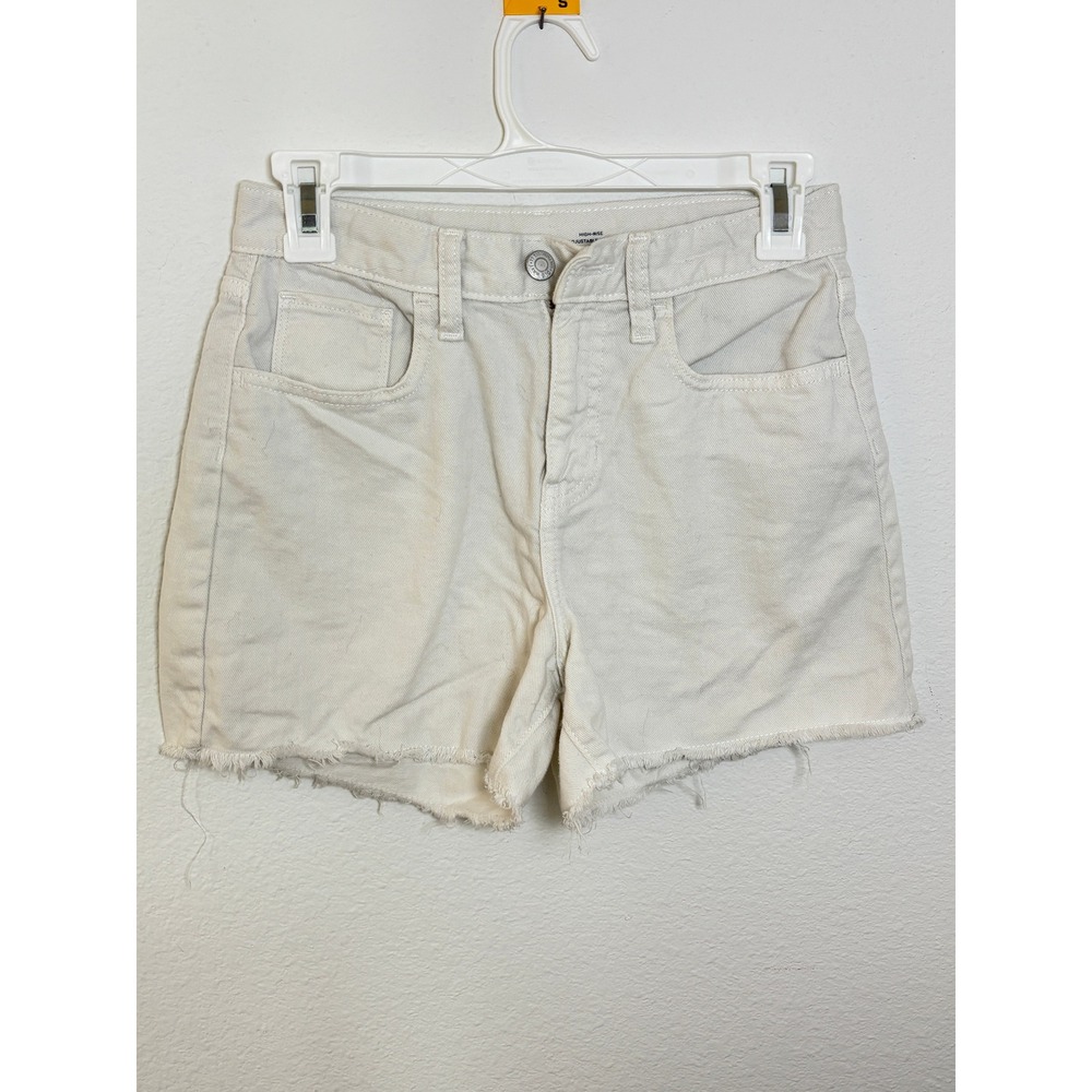 Old Navy Girls 14 High Rise Adjustable Waist Cream Denim Shorts Frayed Hem